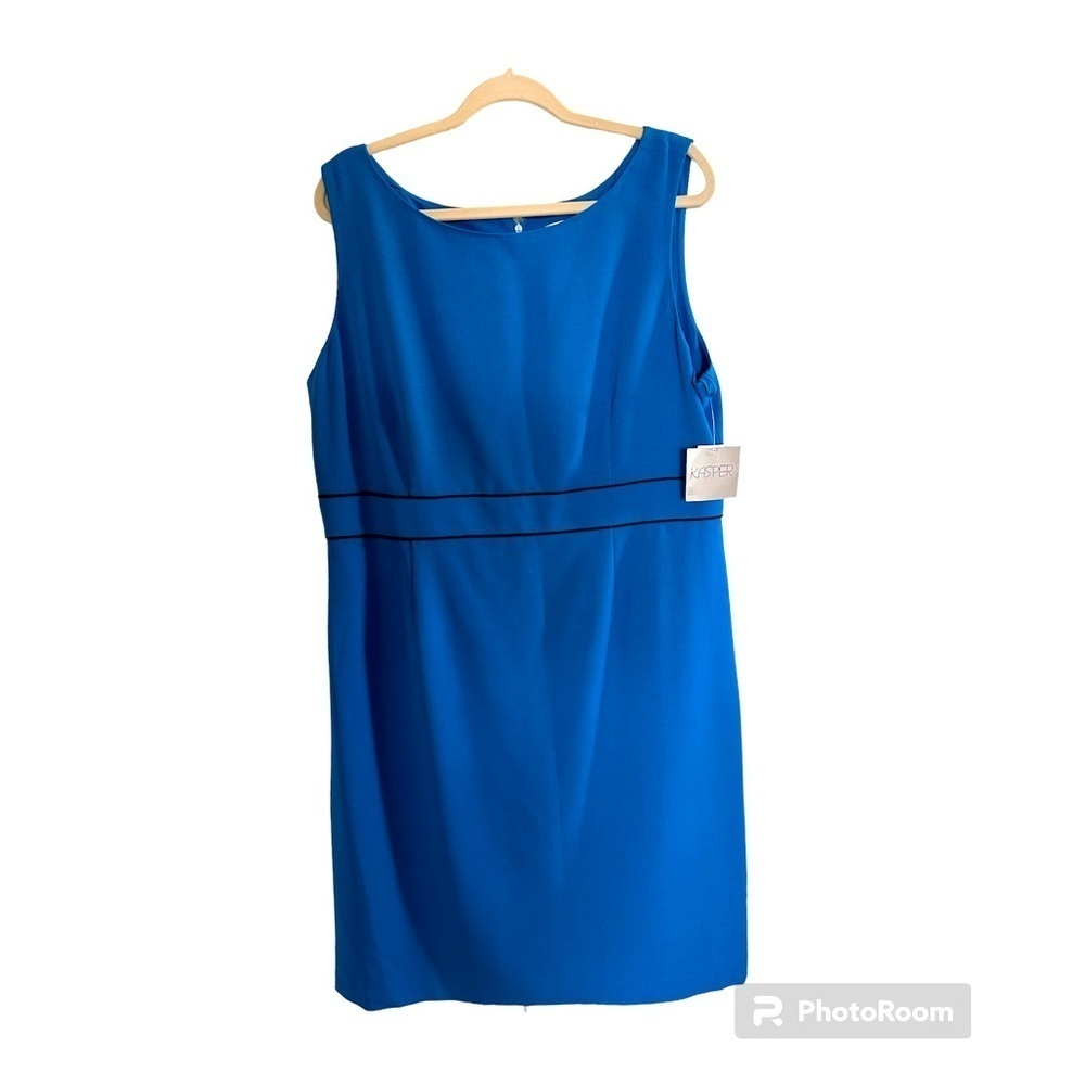 Kasper Blue Sleeveless Sheath Style Dress size 18 w/ black pinstripe detail NWT